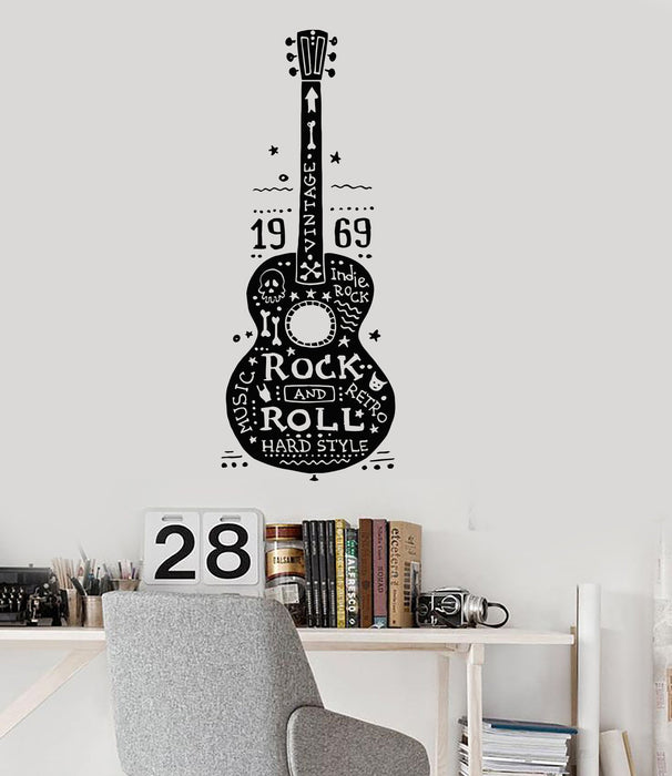 Vinyl Wall Decal Guitar Rock and Roll Music Hard Retro Indie Hippies Stickers Unique Gift (ig3122)