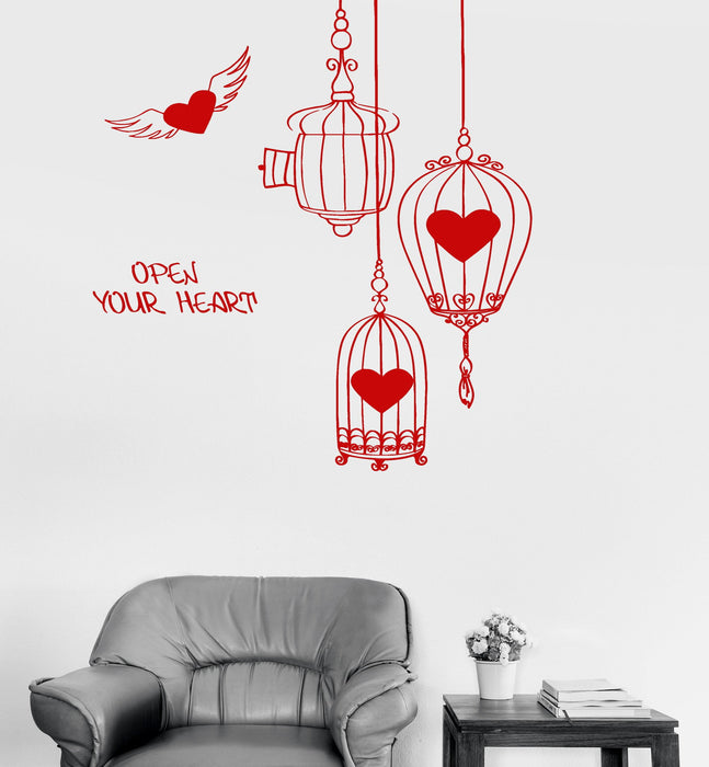 Vinyl Wall Decal Inspiration Love Romance Heart Birdcages Art Decor Stickers Unique Gift (ig3055)