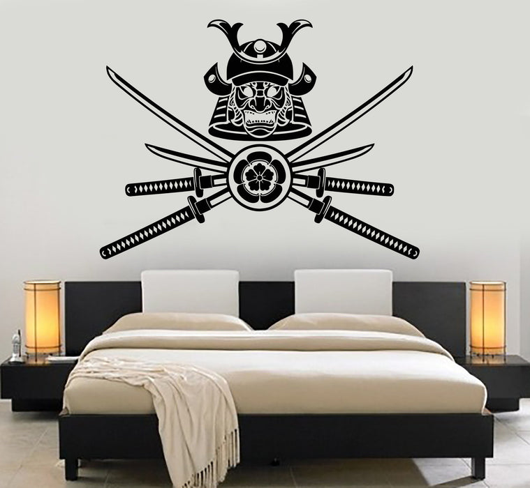 Vinyl Wall Decal Samurai Warrior Weapons Japan Japanese Mask Stickers Unique Gift (ig3537)