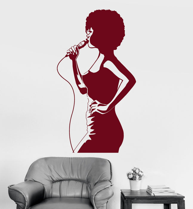 Autocollant mural en vinyle Femme noire Style afro Chanteuse Karaoké Autocollants Cadeau unique (ig3450)