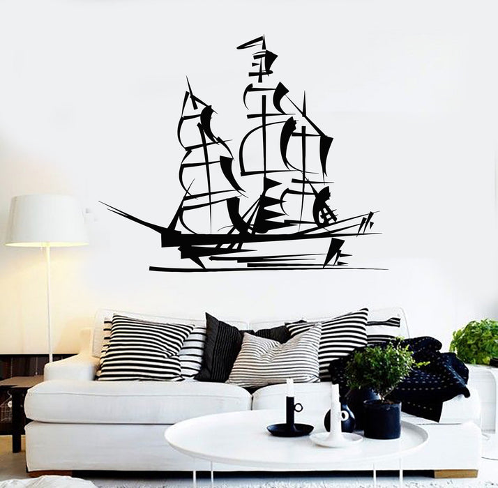 Autocollant mural en vinyle pour chambre d'enfant, motif bateau, yacht, art nautique, cadeau unique (ig3757)