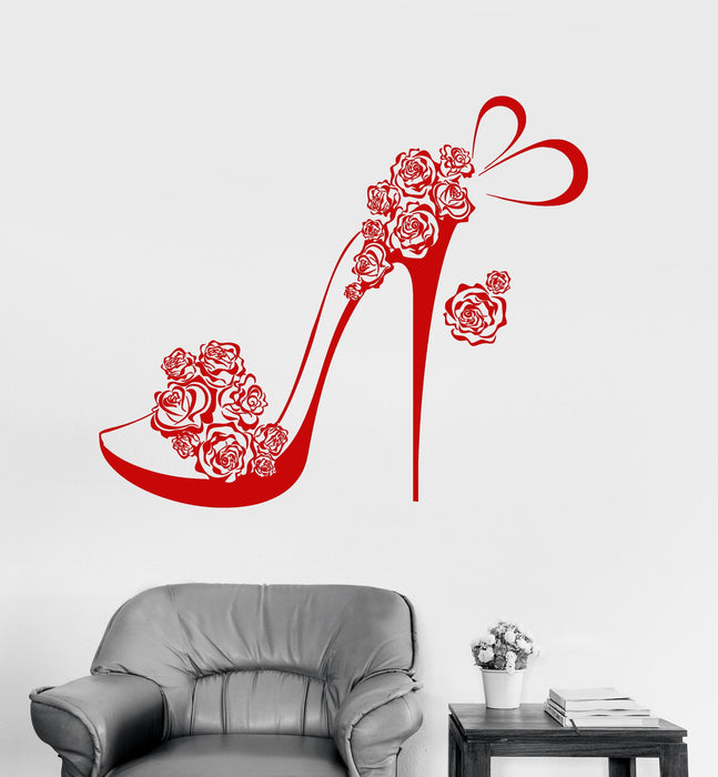 Vinyl Wall Decal Shoe Roses Flowers Beautiful Girl Room Home Decor Stickers Unique Gift (ig3022)