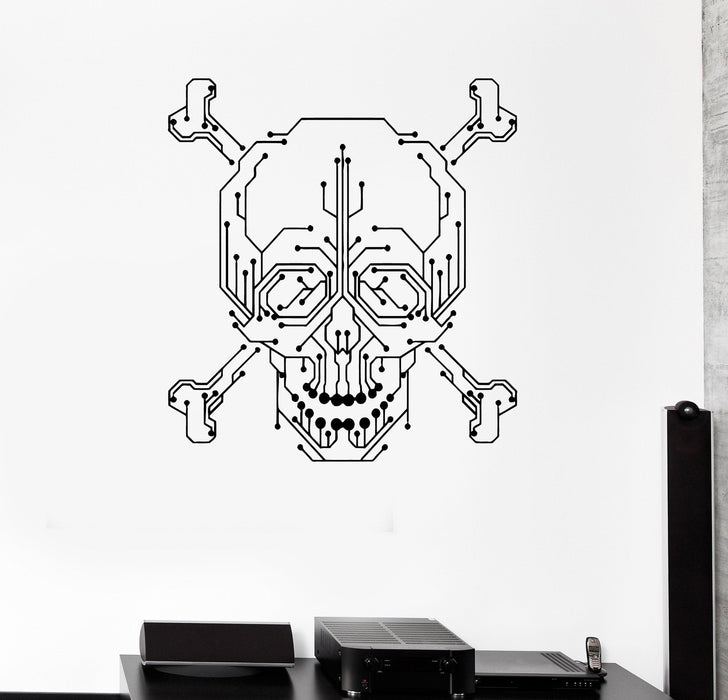 Wall Decal Computer Geek Skull PC Gamer Chip Vinyl Stickers Unique Gift (ig2966)