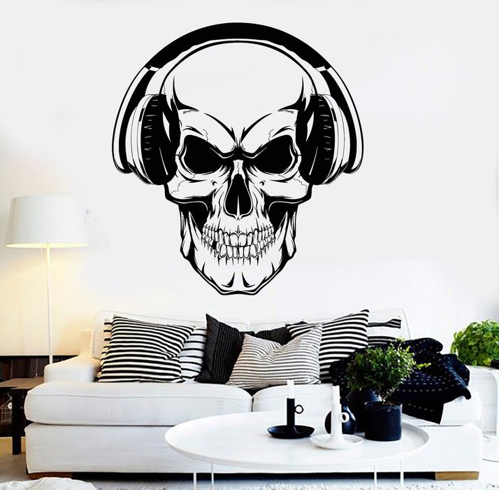 Autocollant mural en vinyle avec tête de mort et casque musical pour chambre d'adolescent, cadeau unique (ig3763)