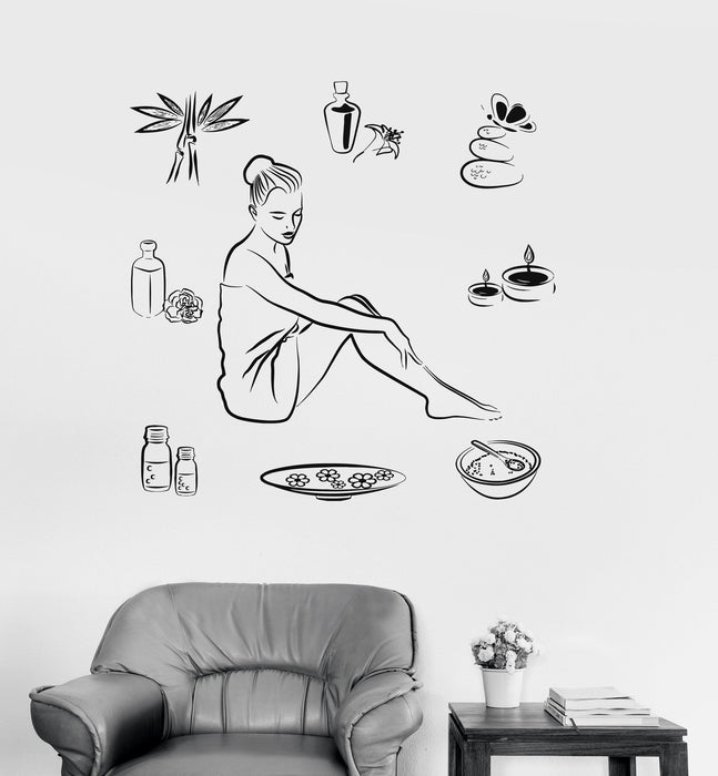 Autocollant mural en vinyle Salon de beauté Spa Massage Santé Belle femme Murale Cadeau unique (ig3019)