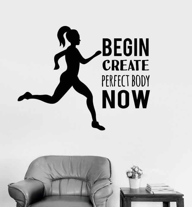 Vinyl Wall Decal Quote Sports Woman Motivation Inspiration Running Stickers Unique Gift (ig3407)