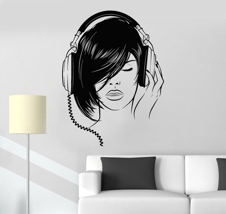 Vinyl Wall Decal Pretty Teen Girl Room Headphones Music Art Stickers Unique Gift (ig2975)