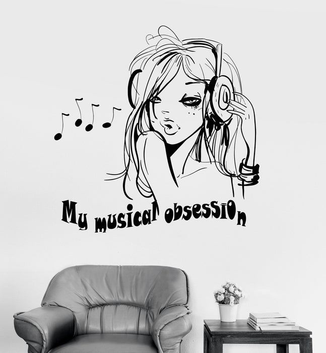 Vinyl Wall Decal Teen Girl Headphones Music Room Quote Stickers Mural Unique Gift (ig3414)