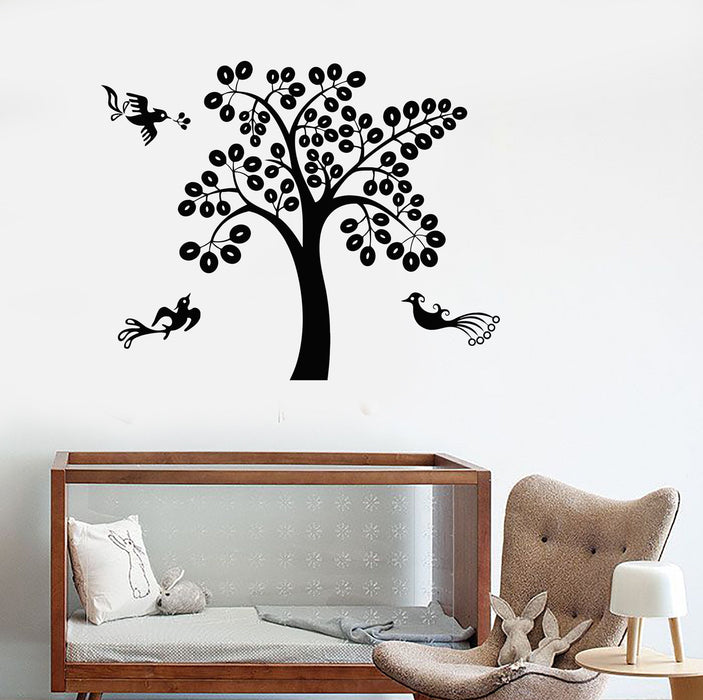 Vinyl Wall Decal Tree Beautiful Birds Home Art Decor Living Room Stickers Unique Gift (ig2811)