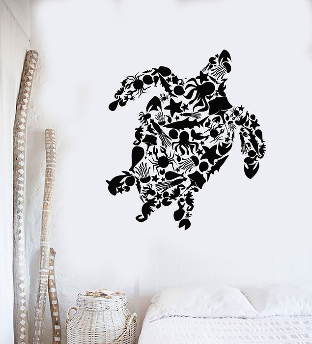 Виниловая наклейка на стену Черепаха Осьминог Рыба Морские животные Наклейки для ванной комнаты Уникальный подарок (ig2997)