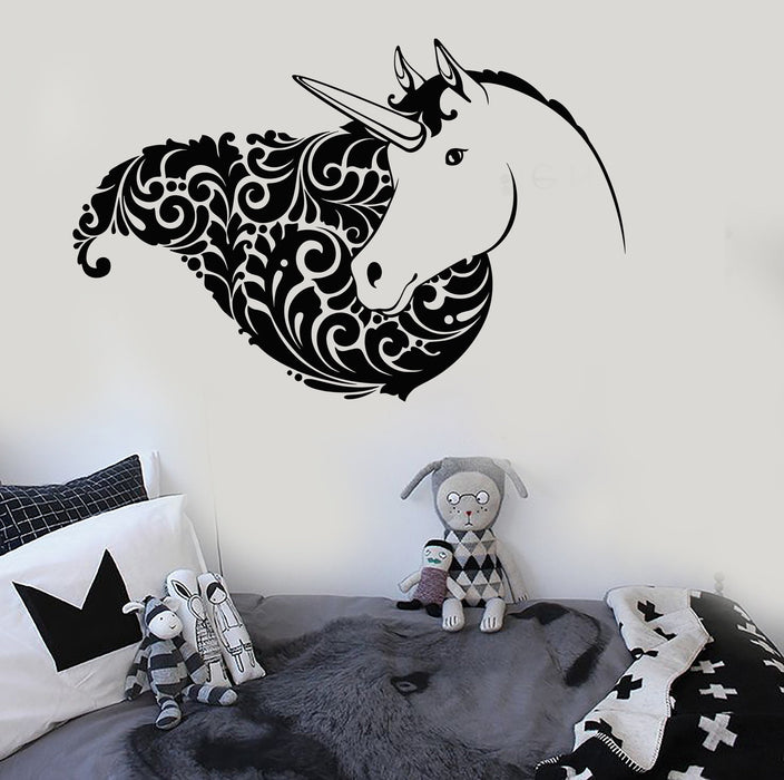 Vinyl Wall Decal Unicorn Head Girl Fantasy Room Stickers Mural Unique Gift (ig3684)