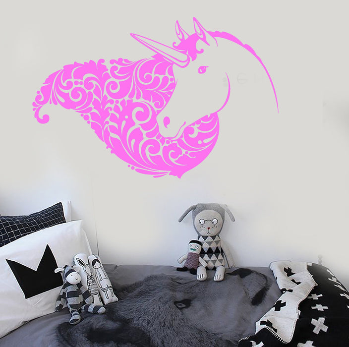 Vinyl Wall Decal Unicorn Head Girl Fantasy Room Stickers Mural