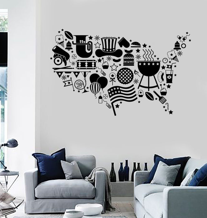 Vinyl Wall Decal USA Map Symbol Flag Holidays United States Stickers Unique Gift (ig3603)