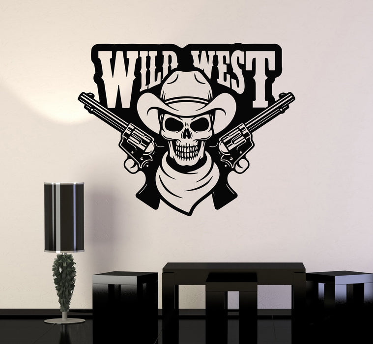 Vinyl Wall Decal Wild West Cowboy Skeleton Gun Revolver Stickers Mural Unique Gift (ig3322)