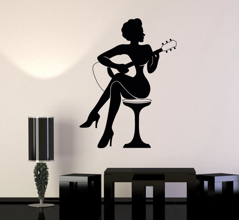 Wall Vinyl Decal Woman Silhouette Guitar Music Decor Singers Stickers Unique Gift (ig3102)