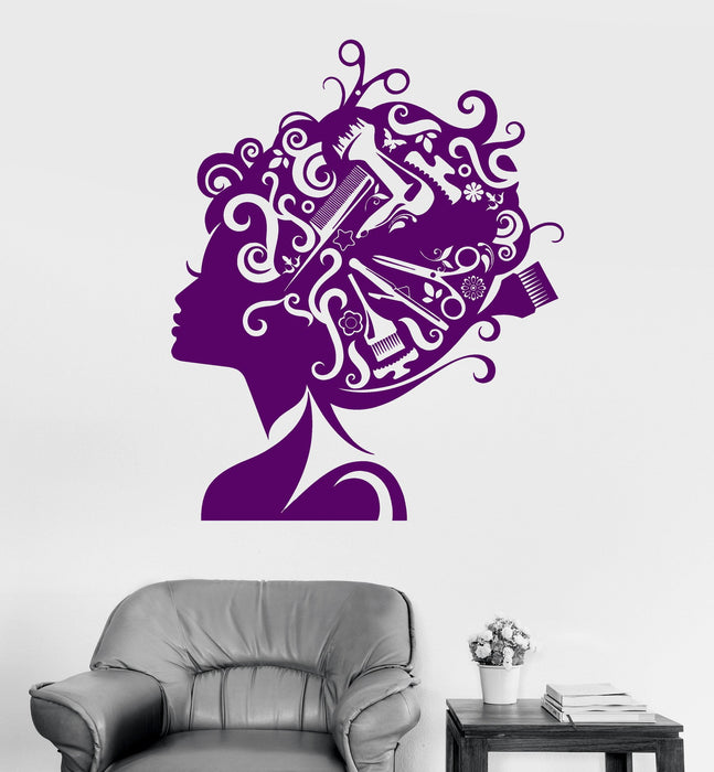 Vinyl Wall Decal Beauty Salon Hair Stylist Hairdresser Barber Tools Stickers Unique Gift (ig2979)