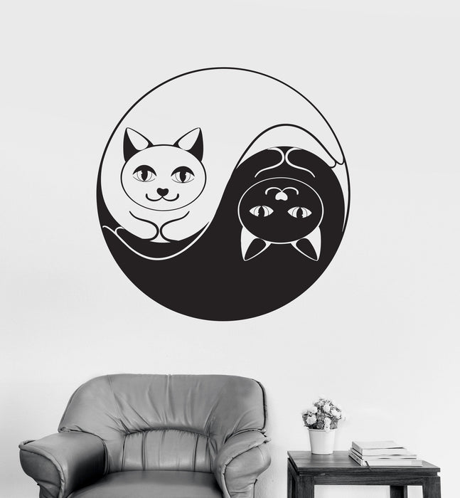 Vinyl Wall Decal Yin Yang Funny Cat Dao Taoism Zen Bedroom Decor Stickers Unique Gift (032ig)