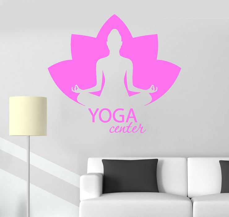 Vinyl Wall Decal Yoga Center Lotus Meditation Buddhism Hindu Stickers Unique Gift (ig3158)