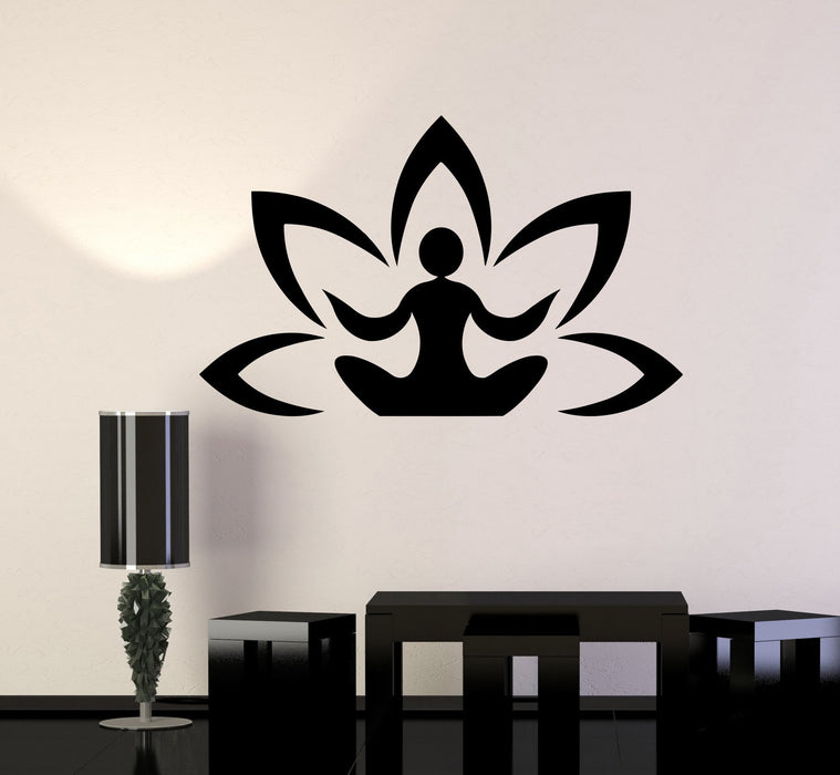 Vinyl Wall Decal Yoga Centre Meditation Lotus Logo Buddhism Stickers Unique Gift (ig3424)