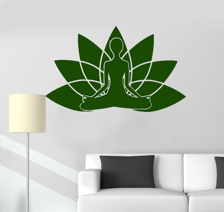 Vinyl Wall Decal Yoga Center Meditation Buddhism Lotus Flower Stickers Unique Gift (ig3483)