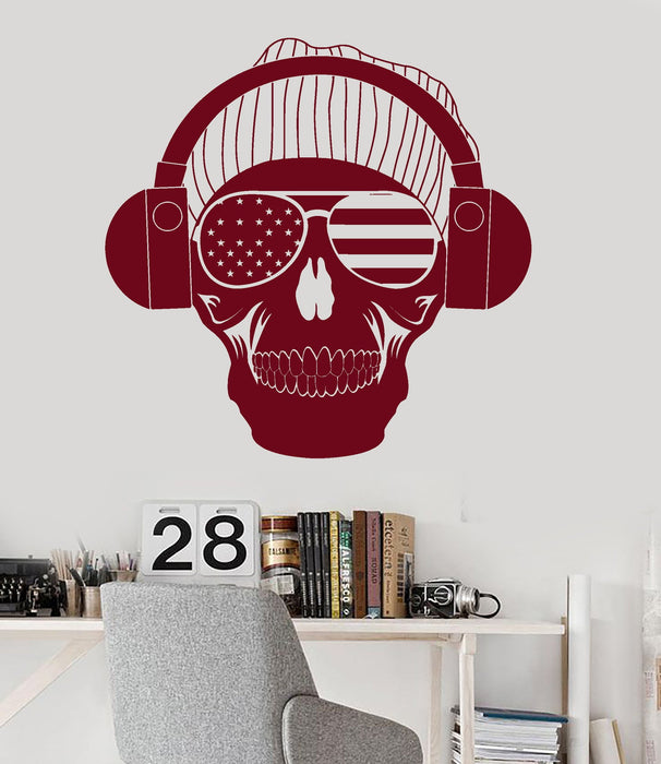 Vinyl Wall Decal American Skull Music Headphones Teen Room Stickers Unique Gift (ig3635)