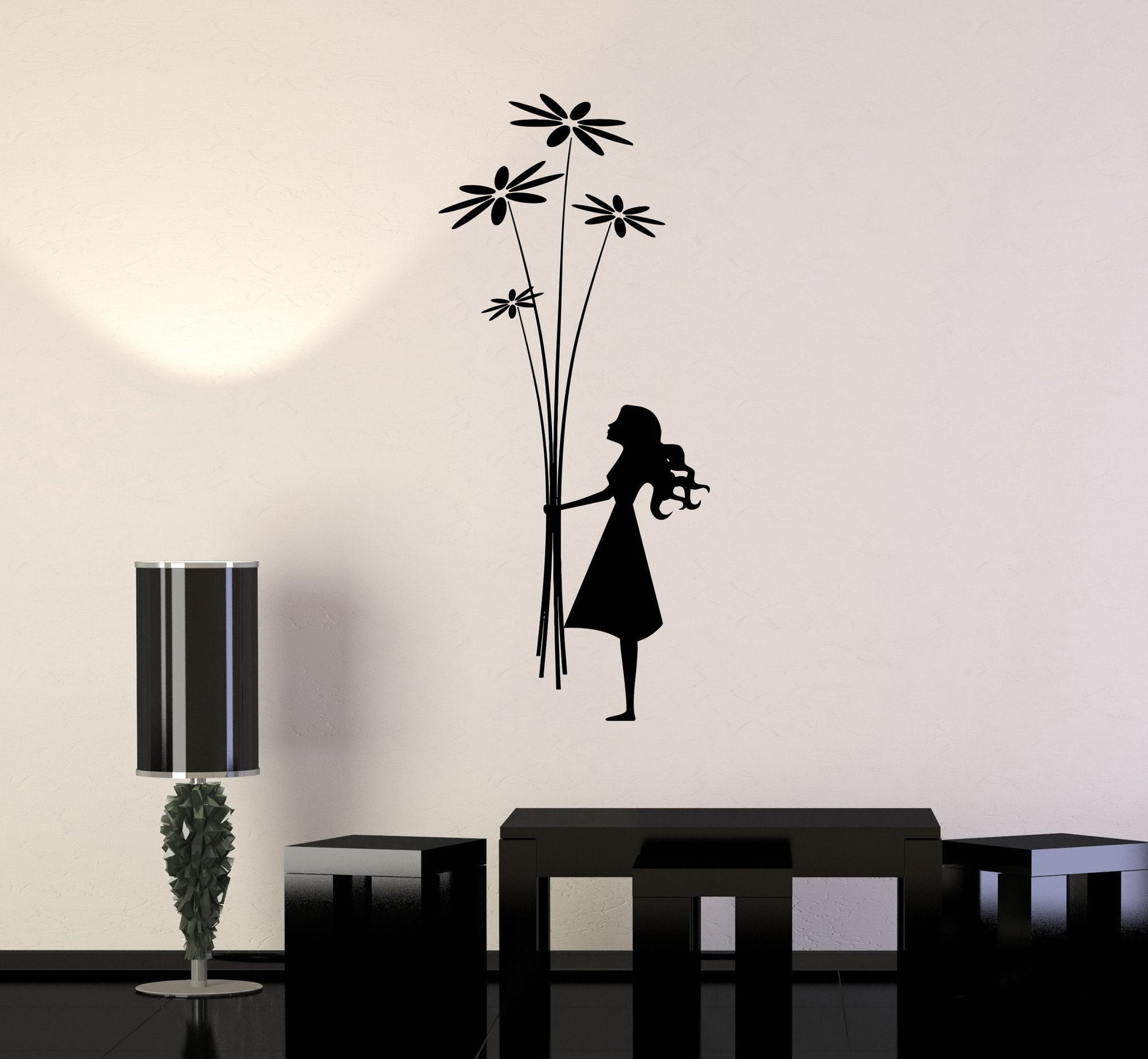 Wall Decal Flowers Beautiful Girl Teen Room Decor Mural Vinyl Stickers ...