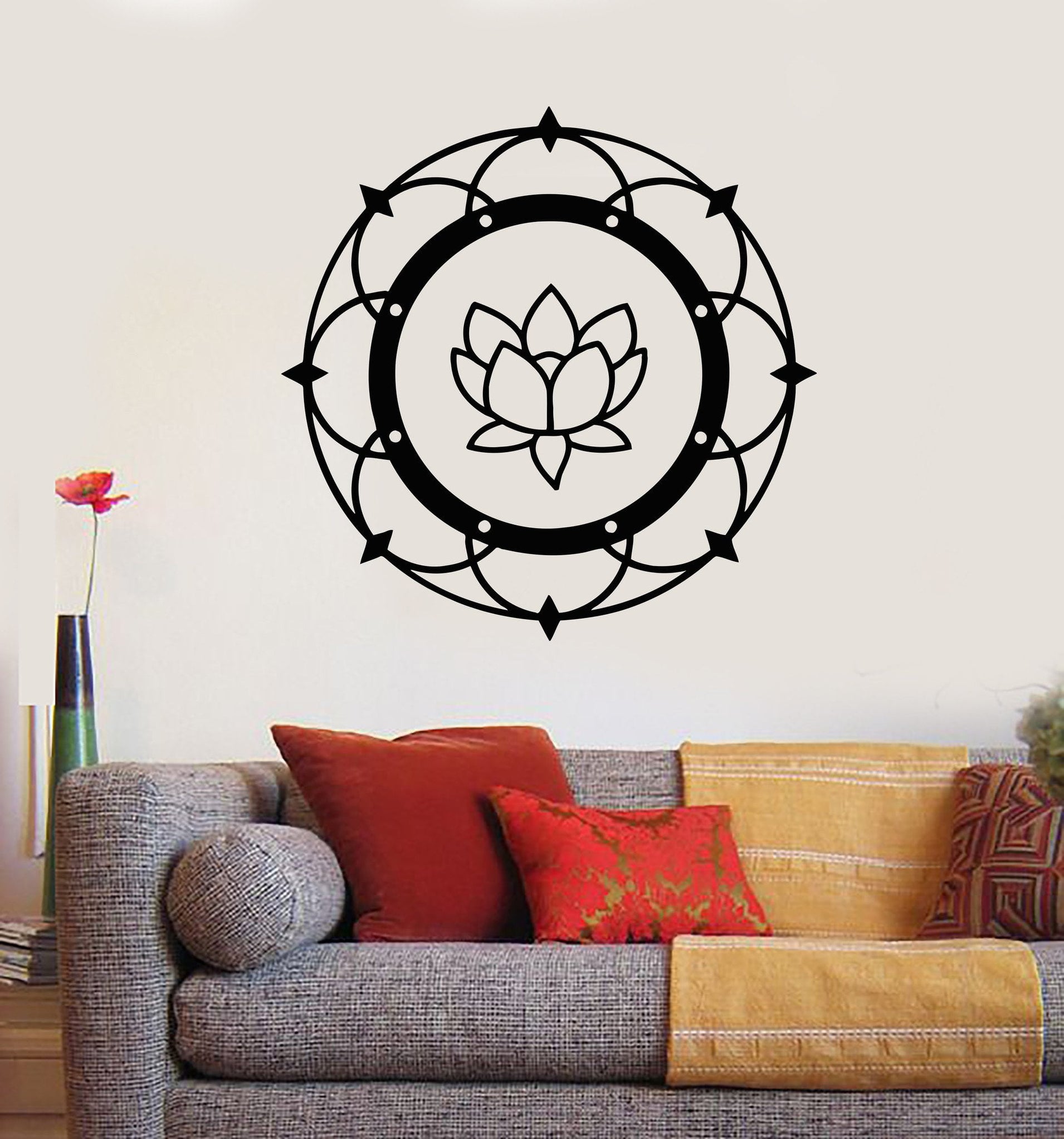 Vinyl Wall Decal Lotus Mandala Yoga Buddhism Meditation Room Stickers ...