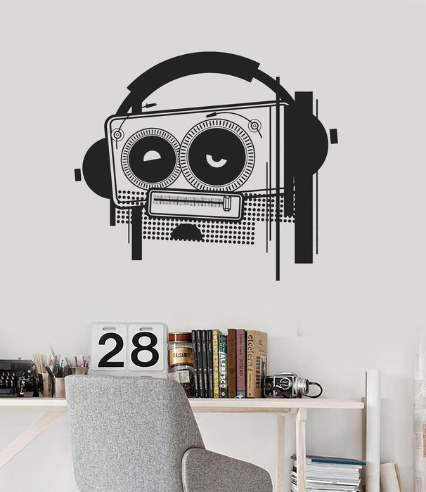 Wall Decal Tape Recorder Music Headphones Cool Room Decor Vinyl Mural Unique Gift (ig2877)