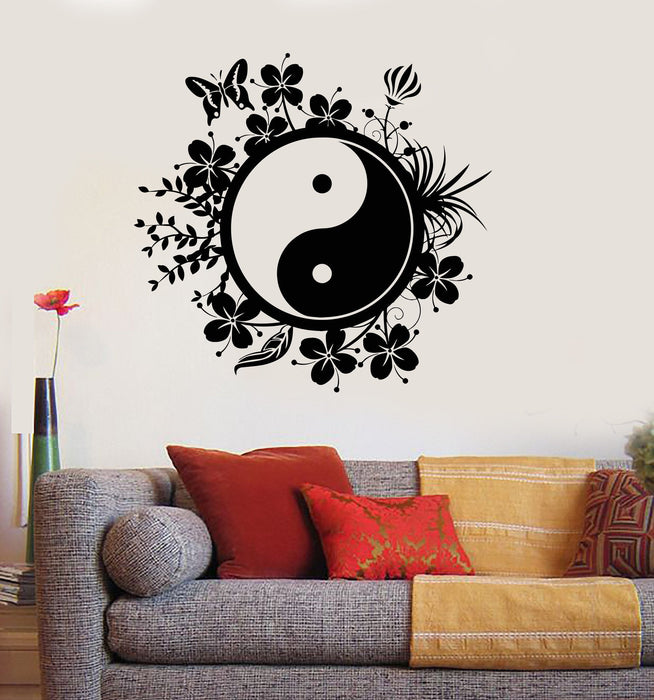 Vinyl Wall Decal Yin Yang Tai Chi Chinese Philosophy Floral Patterns Stickers Unique Gift (ig2805)
