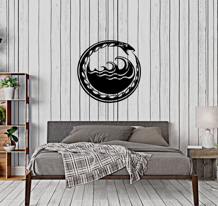 Vinyl Wall Decal Ouroboros Ancient Serpent Symbol Infinity Waves Nordic Style Stickers (4472ig)