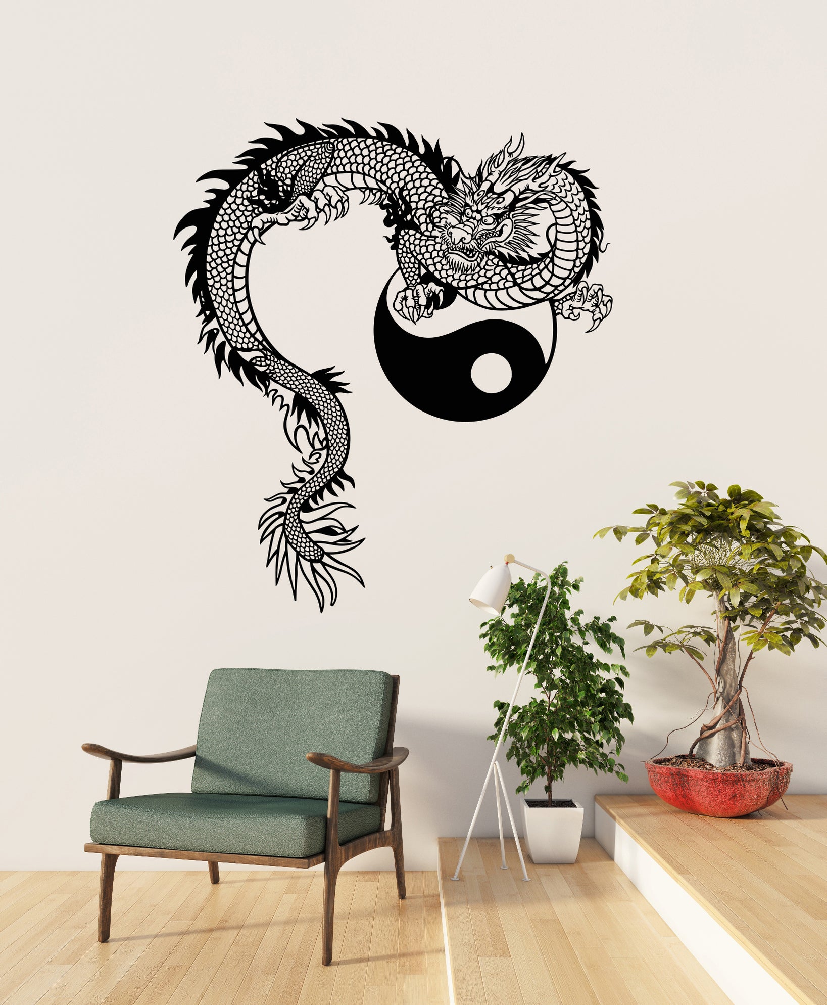 Vinyl Wall Decall Chinese Dragon Asian Style Yin Yang Symbol Buddhism ...