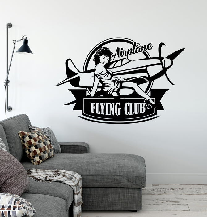 Vinyl Wall Decal Airplane Flying Club Logo Vintage Sexy Hot Retro Girl Stickers (4399ig)