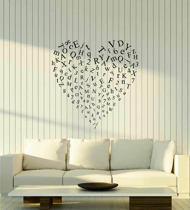 Vinyl Wall Decal Numbers Letters Alphabet Heart Love Romance Home Decor Library Books Stickers (4383ig)