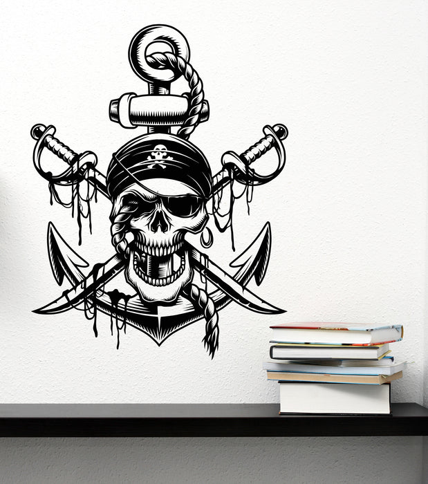 Vinyl Wall Decal Pirate Skull Sailor Sea Dog Anchor Saber Nautical Sea Style Stickers (4443ig)