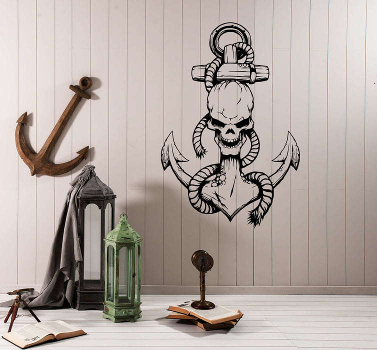 Vinyl Wall Decal Nautical Sea Ocean Gothic Style Skull Anchor Pirate Stickers (4434ig)