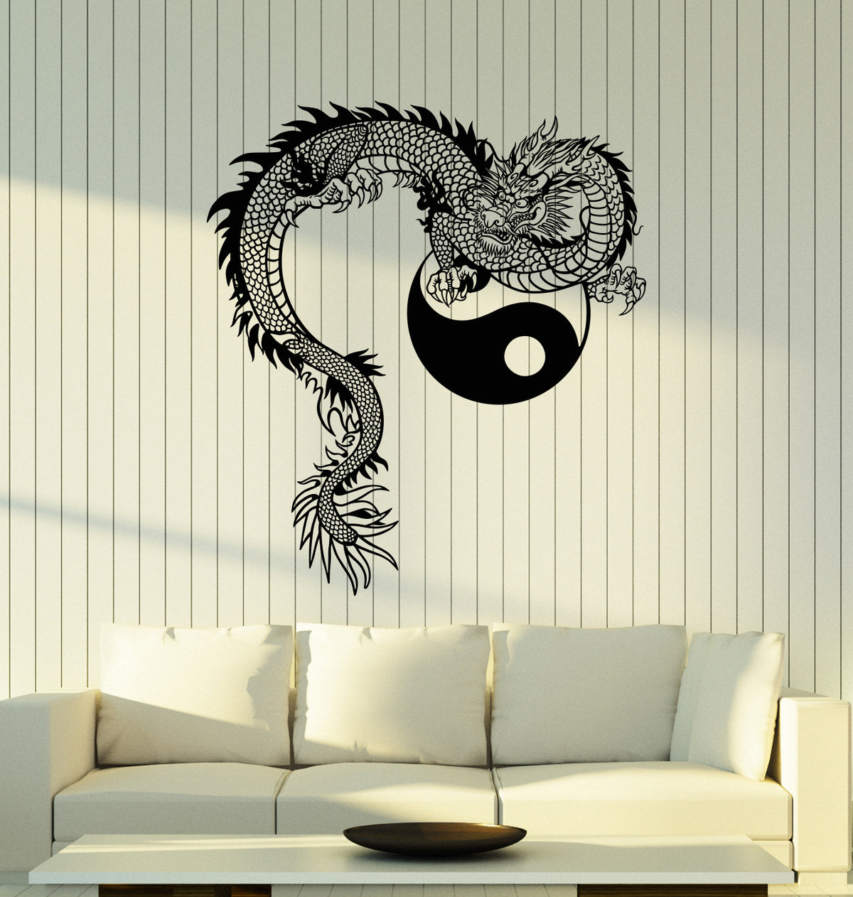 Vinyl Wall Decall Chinese Dragon Asian Style Yin Yang Symbol Buddhism ...