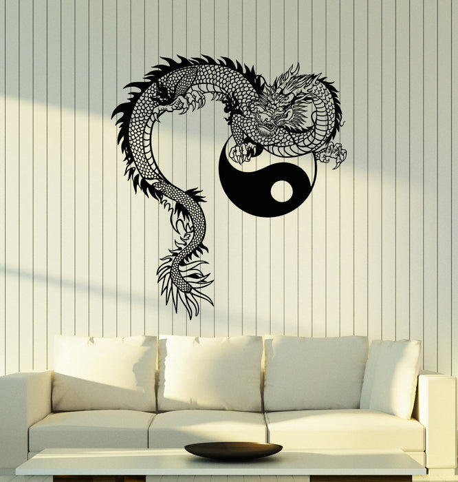 Vinyl Wall Decall Chinese Dragon Asian Style Yin Yang Symbol Buddhism Religion Stickers (4461ig)