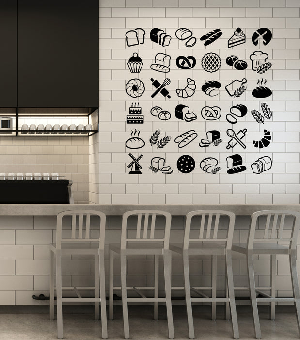 Vinyl Wall Decal Bakery Products Candy Store Dessert Bread Cake Biscuit Croissant Stickers (4447ig)