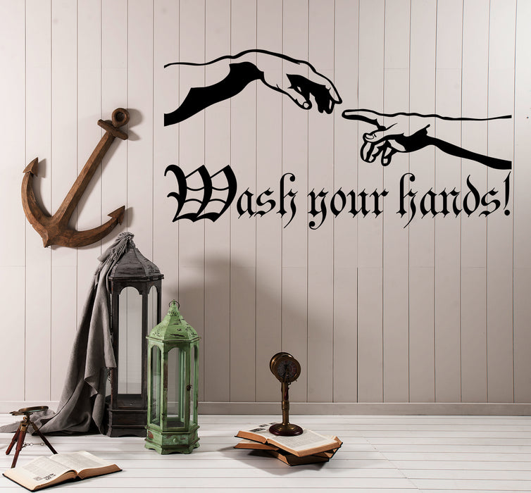 Vinyl Wall Decal Art Creation of Adam Wash Your Hands Hygiene Rules Bathroom Decor Stickers (4270ig)