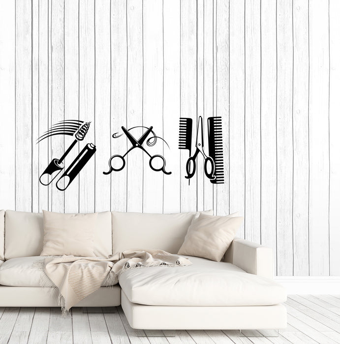 Vinyl Wall Decal Beauty and Care Salon Makeup Scissors Haircut Comb Mascara Stylist Stickers (4454ig)