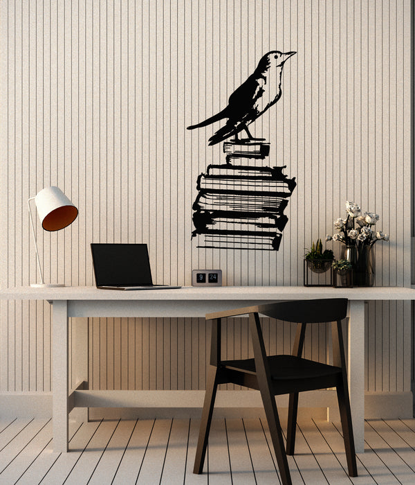 Vinyl Wall Decal Home Library Abstract Bird On Books Education Bookstore Stickers (4293ig)