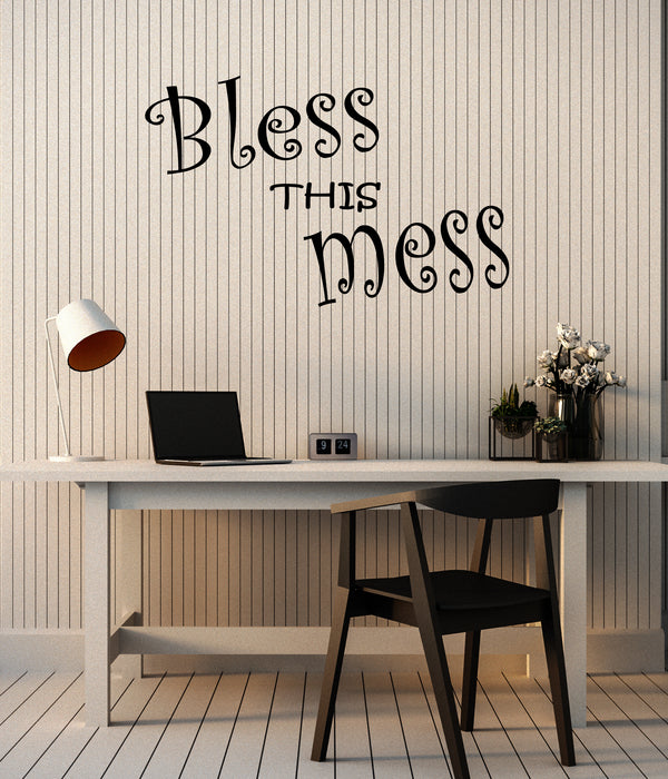 Vinyl Wall Decal Bless With Mess Funny Quote Inspirational Words Stickers (4275ig)