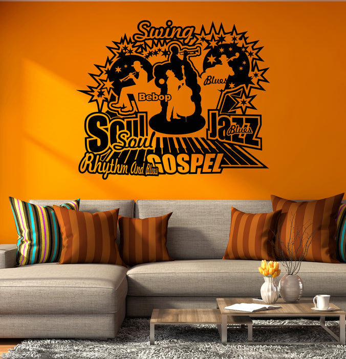 Vinyl Wall Decal Jazz Bar Logo Blues Music Musical Instruments Musicians Stickers (4369ig)