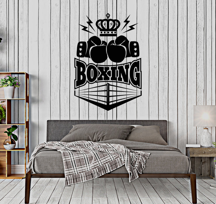 Vinyl Wall Decal Boxing Gloves Fight Club Gym Sports King Boxer Crown Stickers (4436ig)