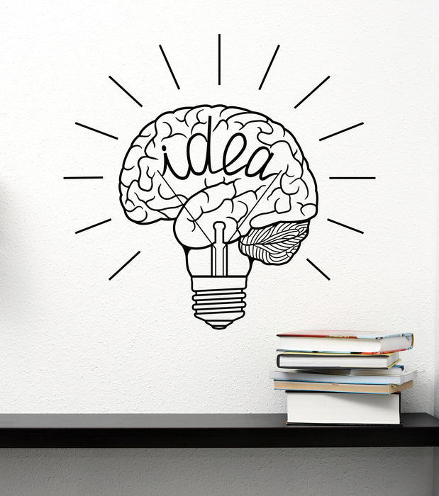 Vinyl Wall Decal Brain Creative Idea Motivation Light Bulb Logo Home Office Decor Stickers (4407ig)