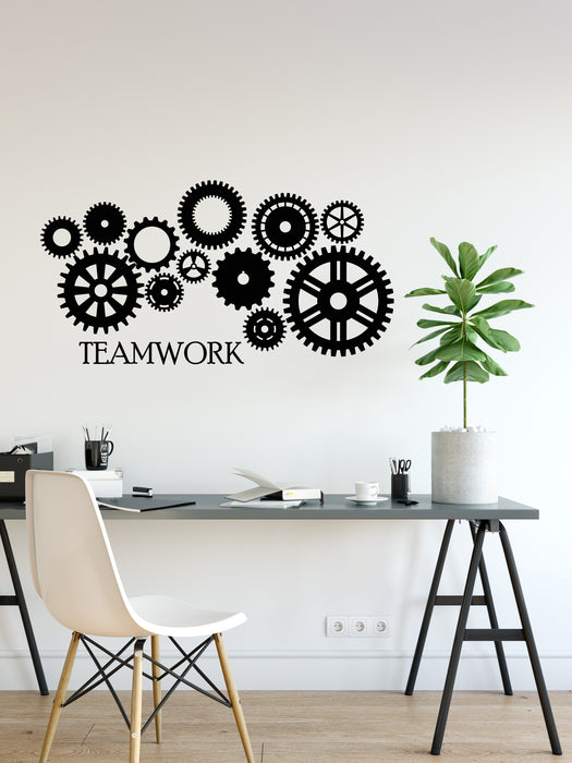 Vinyl Wall Decal Teamwork Logo Word Motivational Gears Office Design Stickers (4361ig)