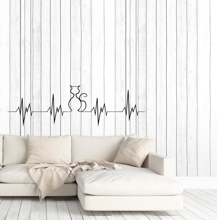 Vinyl Wall Decal Heartbeat Pulse Cat Pet Abstract Animal Silhouette Stickers (4423ig)