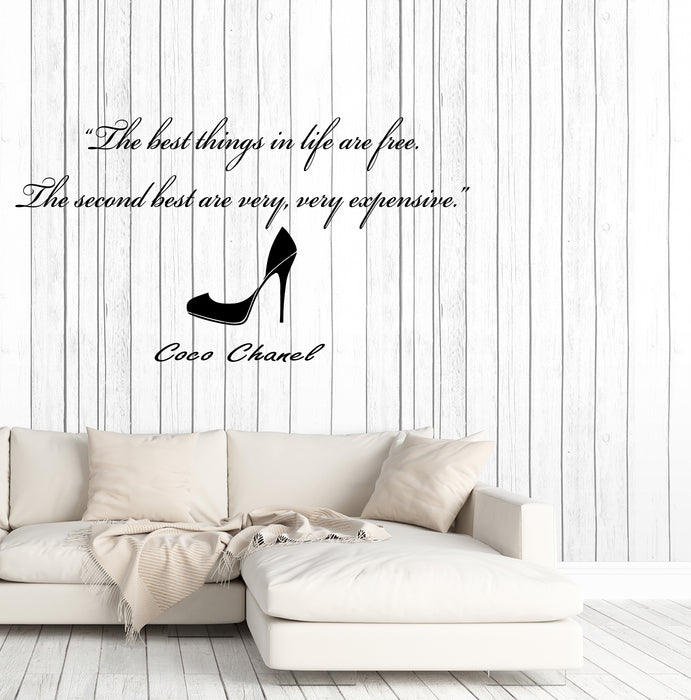 Vinyl Wall Decal Quote Coco Chanel Best Things In Life Are Free Expens —  Wallstickers4you