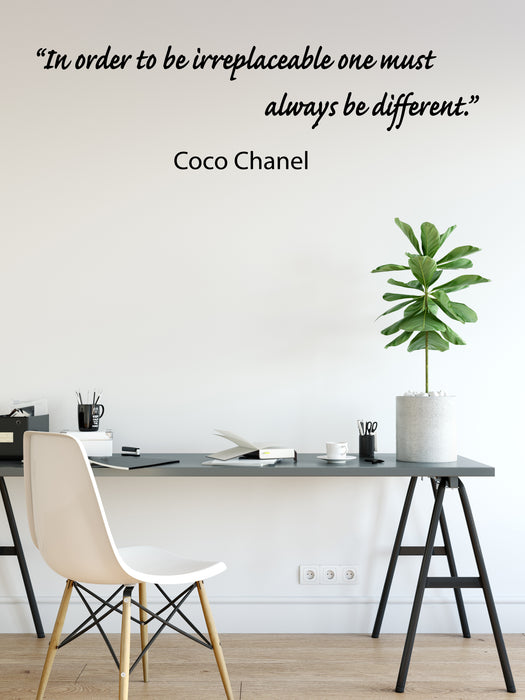 Vinyl Wall Decal Chanel Quote Motivational Inspirational Words Be Irreplaceable Always Be Differen Stickers (4308ig)