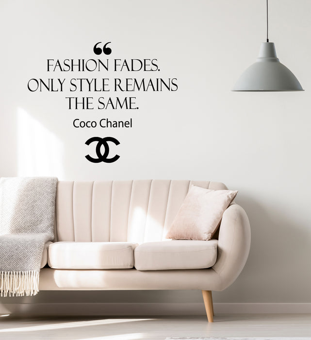 Vinyl Wall Decal Fashion Fades Only Style Remains the Same Chanel Quote Inspirational Words Stickers (4310ig)